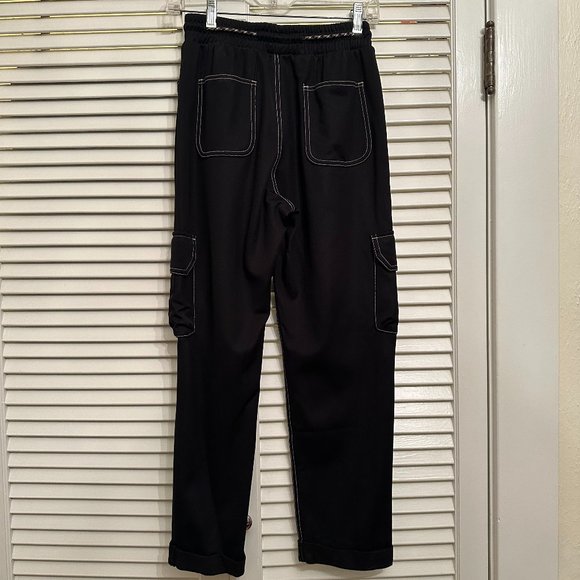 ADIDAS BLACK TRACK PANTS WITH CARGO POCKETS. SZ S. WORN ONCE - Picture 2 of 6